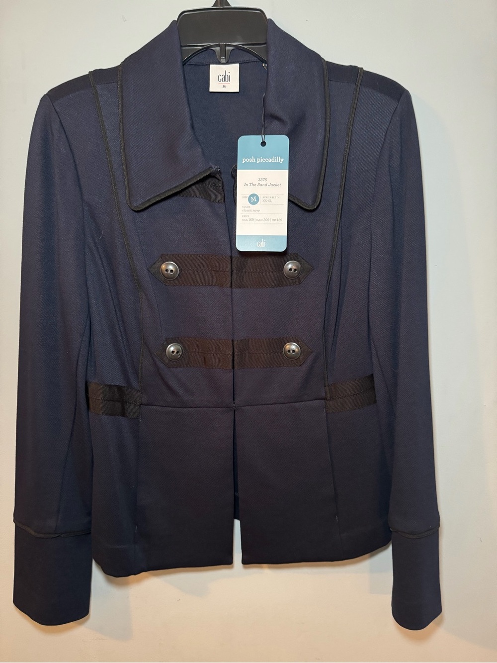 CAbi Navy Military-Inspired Double-Breasted Jacket